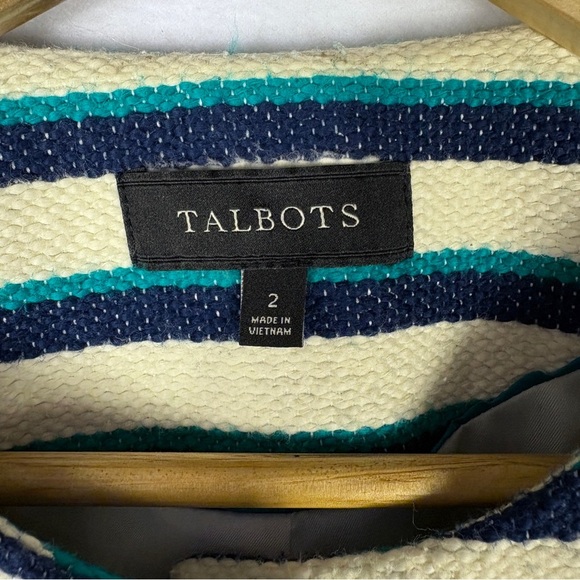 Talbots Cream Navy Cotton Blend Striped Blazer Jacket Nautical Preppy - Picture 5 of 8
